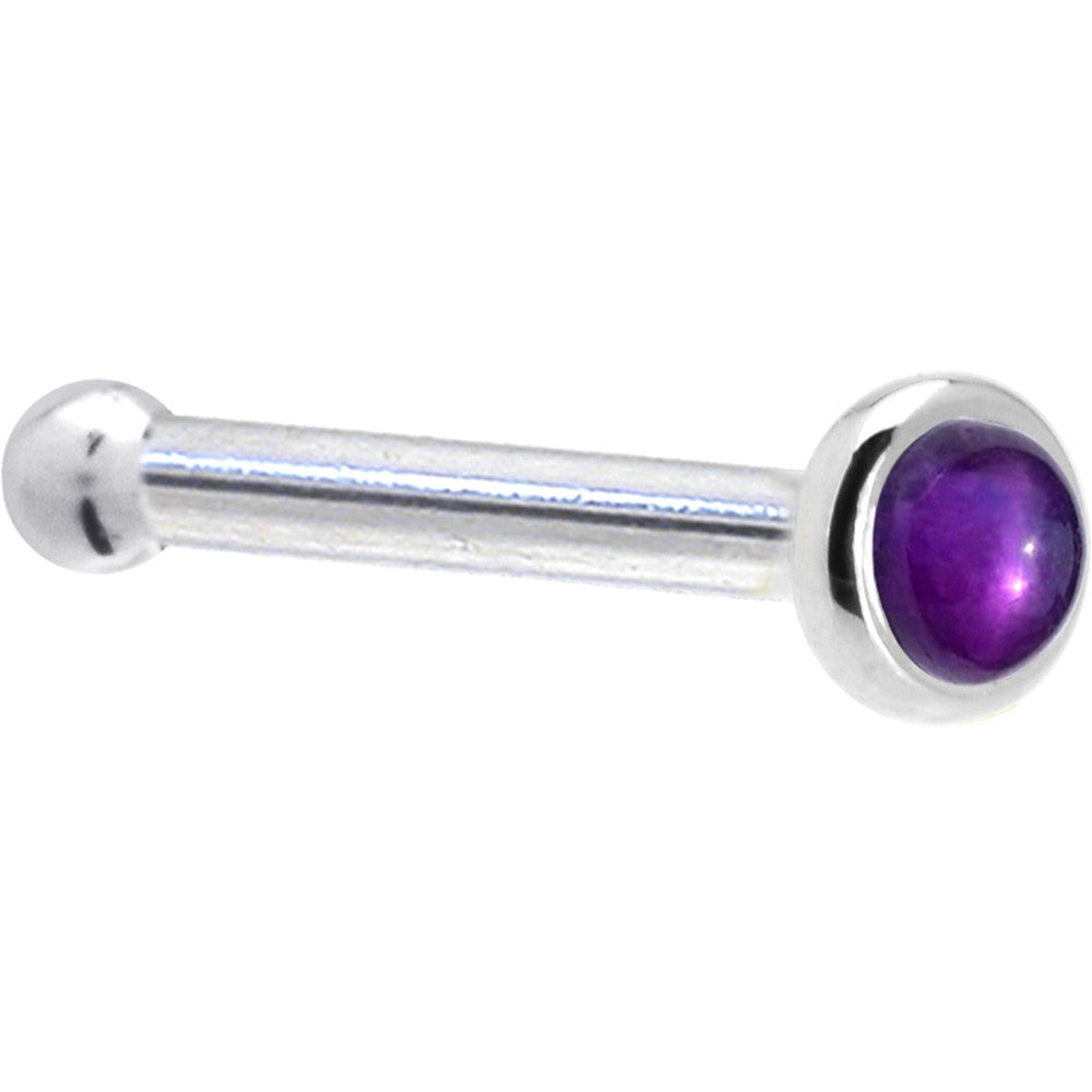 Solid 14KT White Gold (Febraury) 2mm Genuine Amethyst Nose Ring