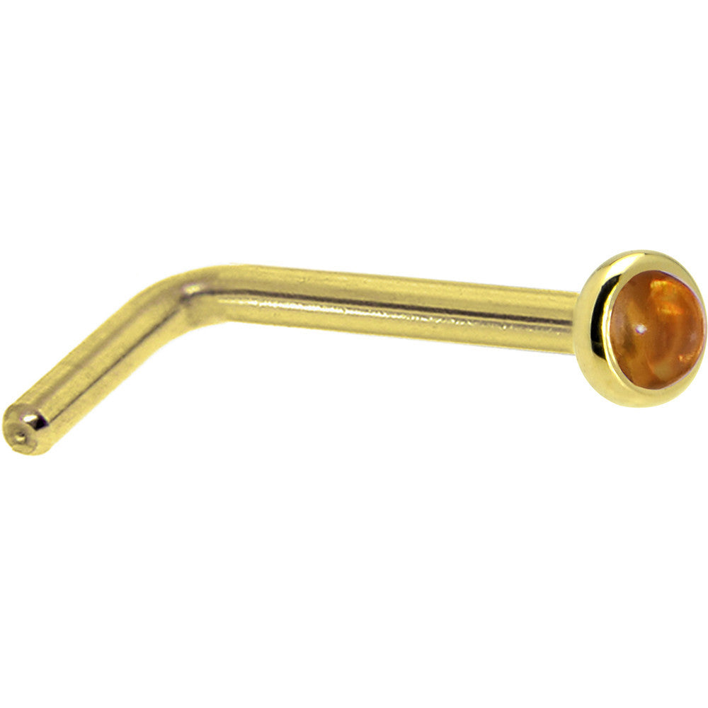 Solid 14KT Yellow Gold (November)  2mm Genuine Citrine Saffron Nose Ring