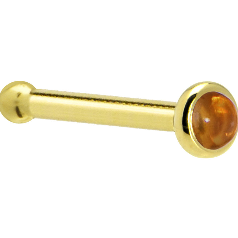 Solid 14KT Yellow Gold (November)  2mm Genuine Citrine Saffron Nose Ring