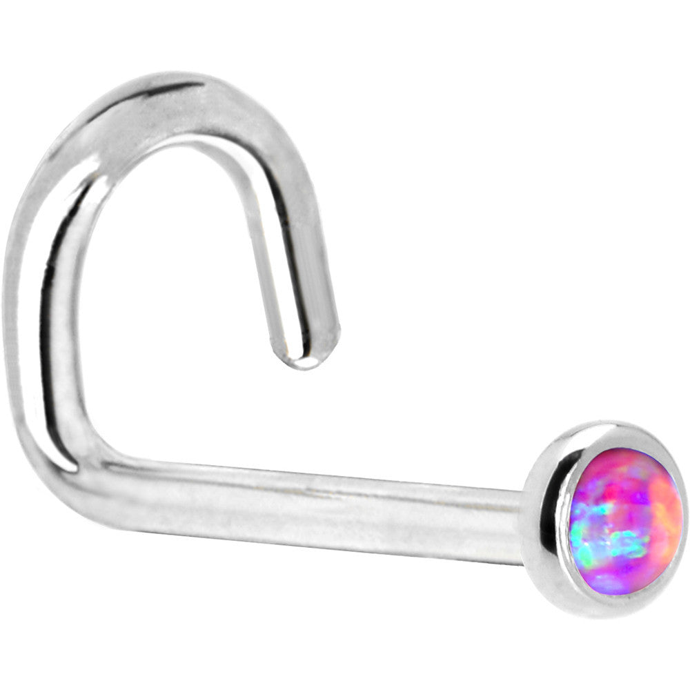 14KT White Gold Fuchsia Opal Nose Ring 2mm Available in Multiple Gauges