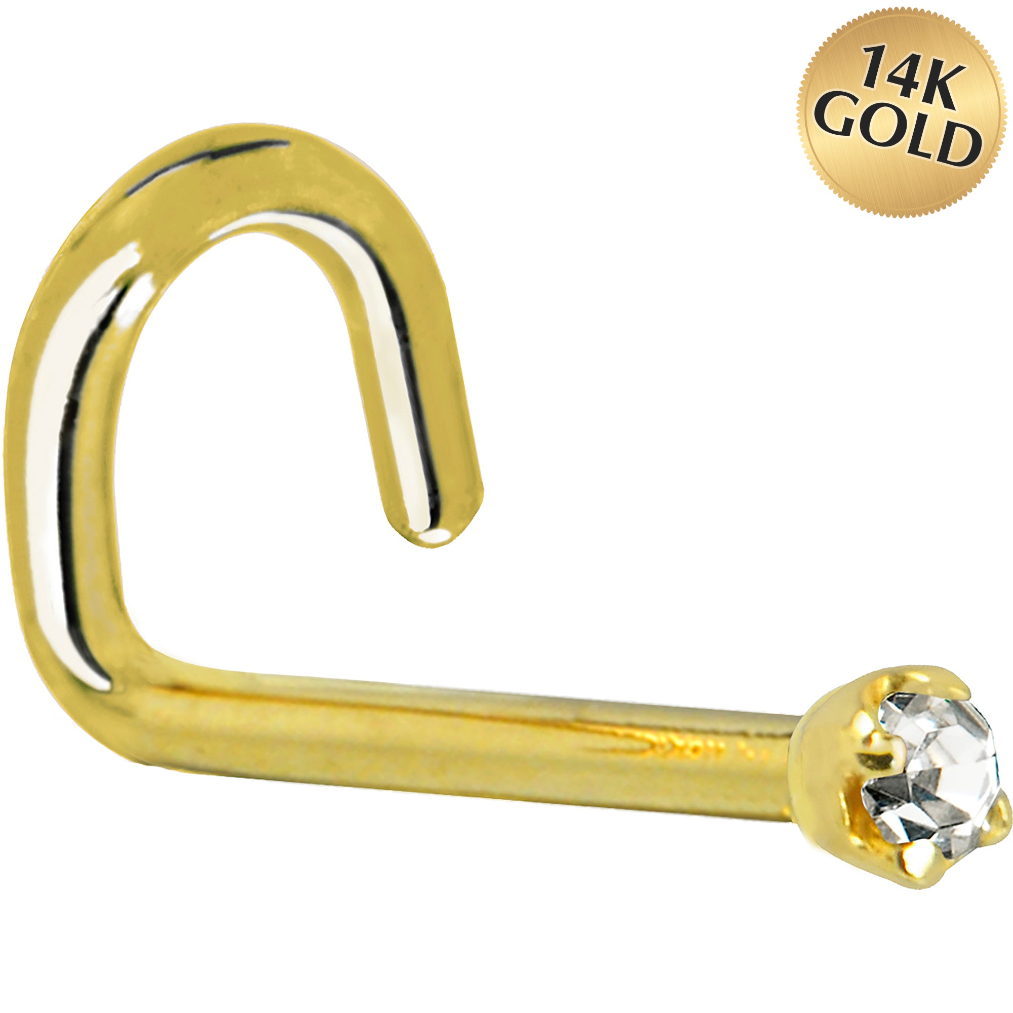 Solid 14KT Yellow Gold 1.5mm Genuine Diamond Nose Ring