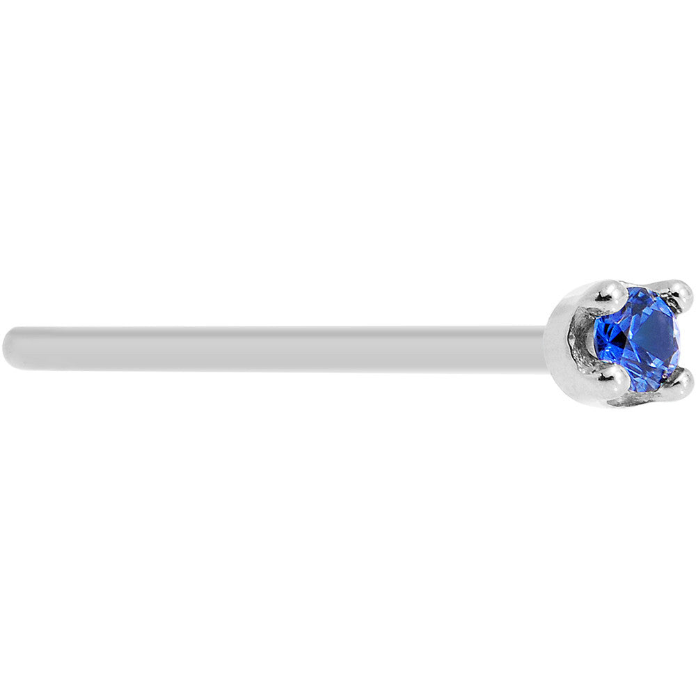 Solid 14KT White Gold (September) 1.5mm Genuine Blue Sapphire Nose Stud Ring