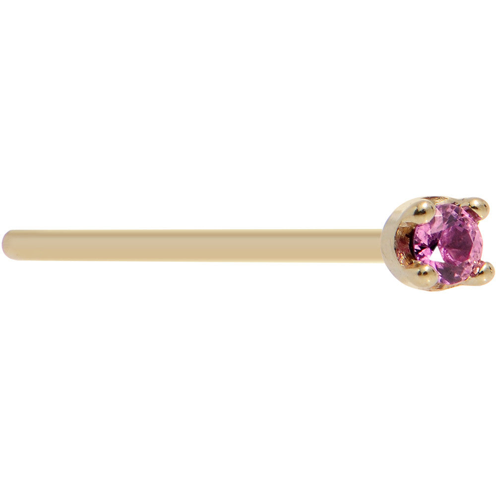 Solid 14K Yellow Gold 1.5mm Genuine Pink Sapphire Nose Ring