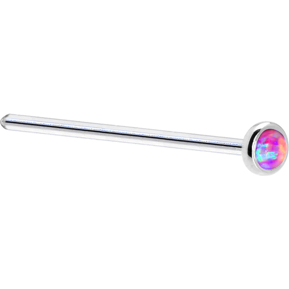 Solid 14KT White Gold 2mm Fuchsia Synthetic Opal Nose Ring