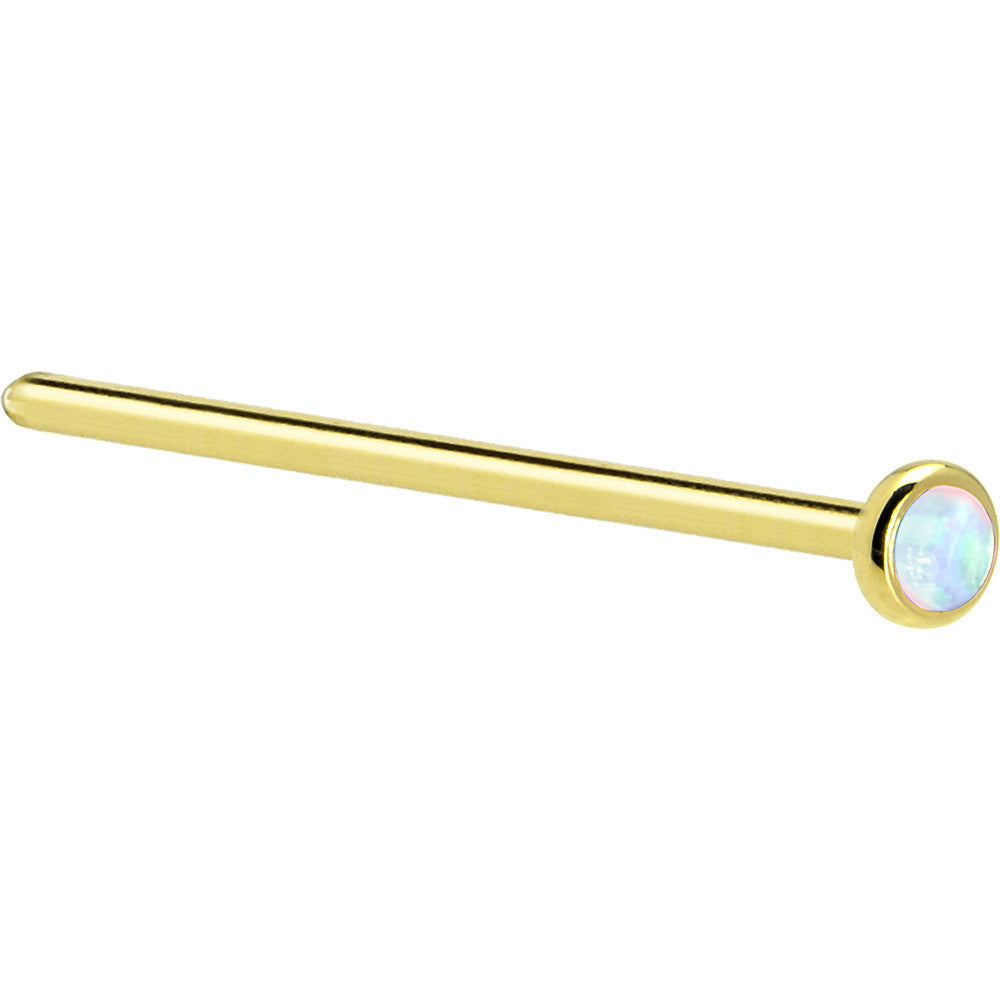 Solid 14KT Yellow Gold (October) 2mm Synthetic Opal Nose Ring