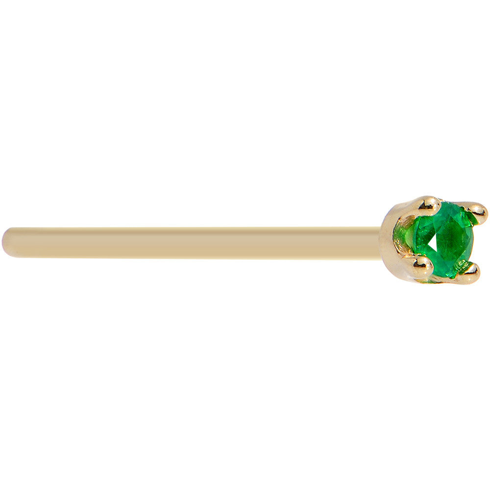 Solid 14K Yellow Gold 1.5mm Genuine Emerald Nose Ring