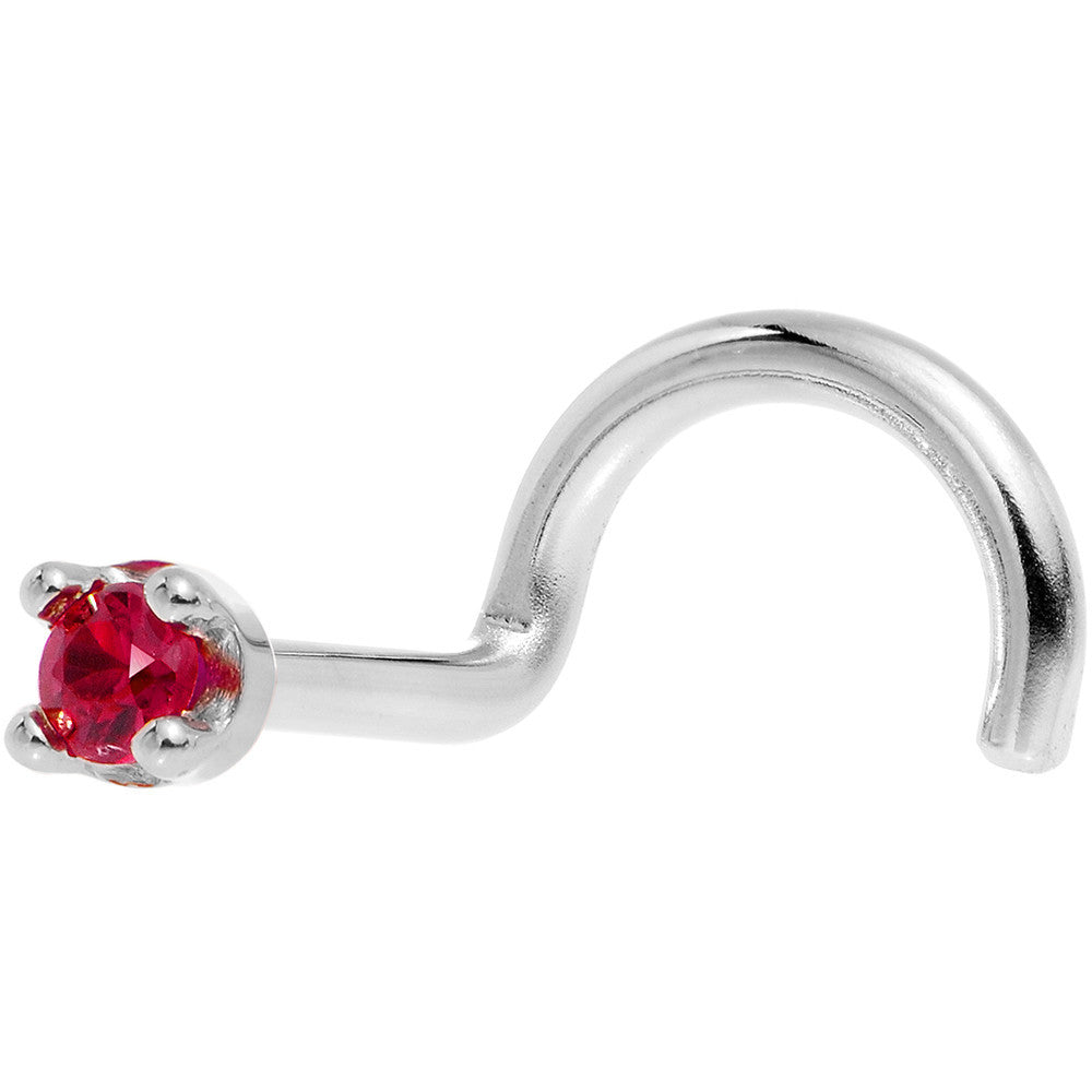 14KT White Gold Diamond Cut Ruby Nose Ring 18 Gauge Nose Bone