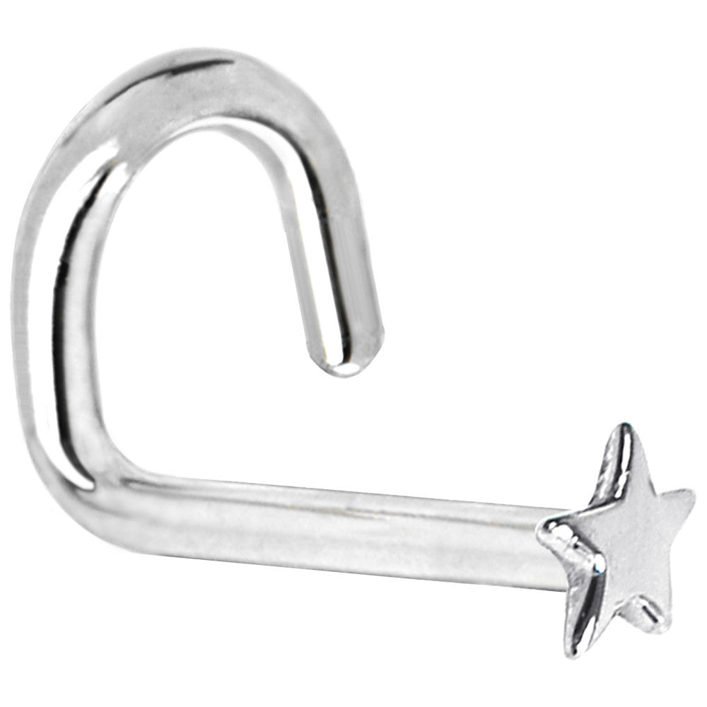 Solid 14KT White Gold Star Nose Ring