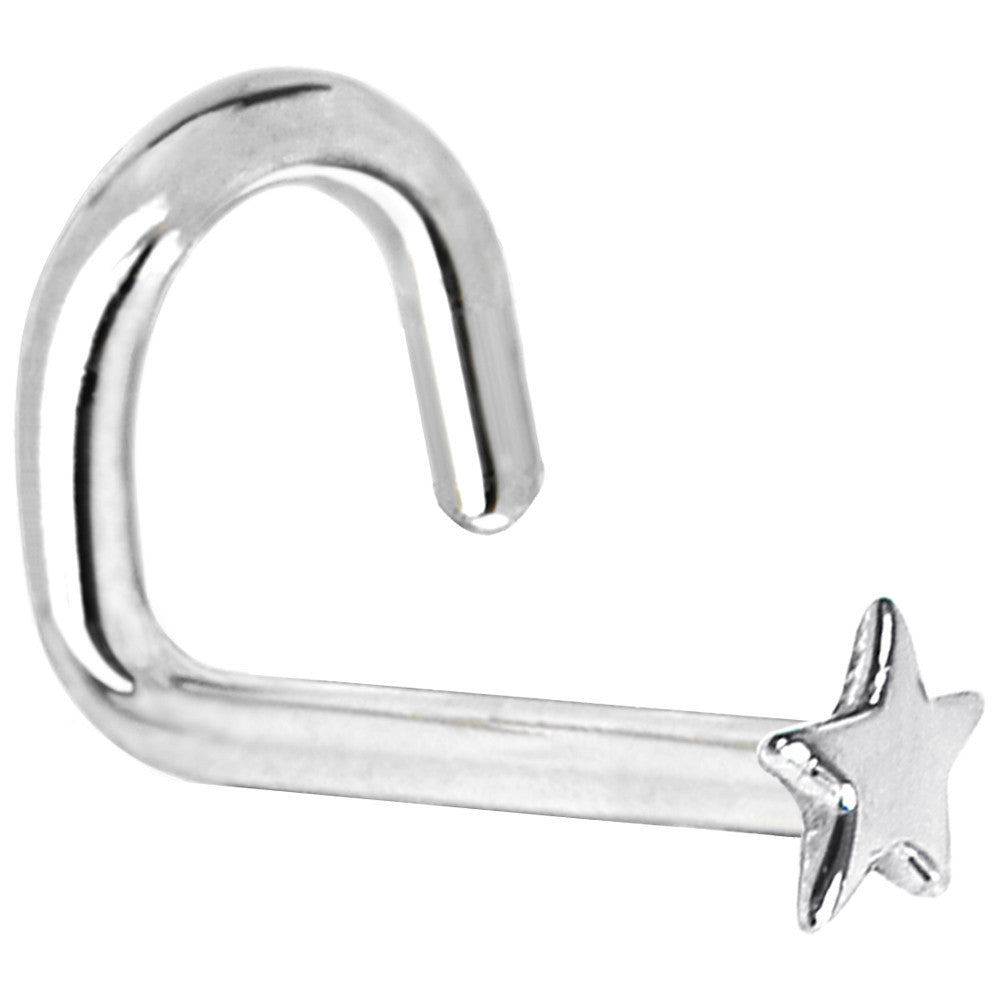 Solid 14KT White Gold Star Nose Ring for Piercing