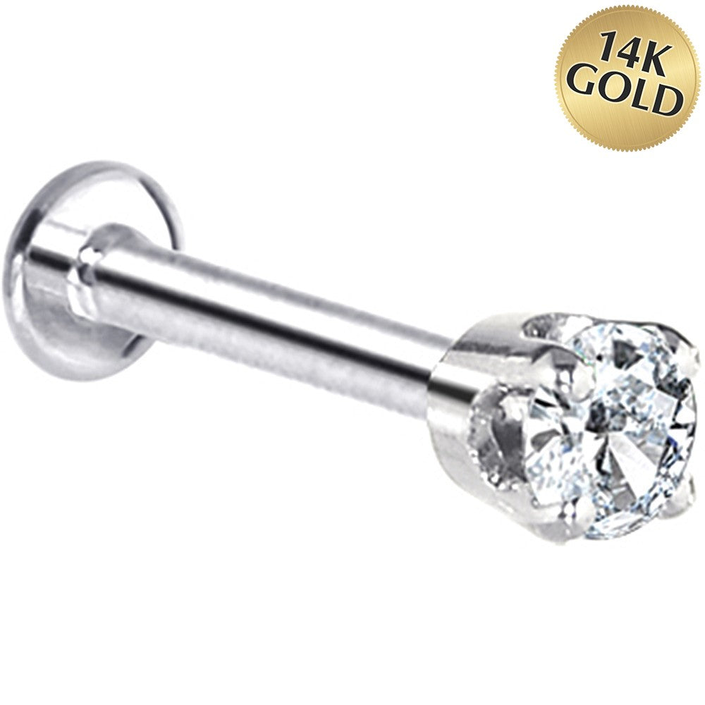 16G Solid 14K White Gold 3mm Cubic Zirconia Tragus Earring Stud