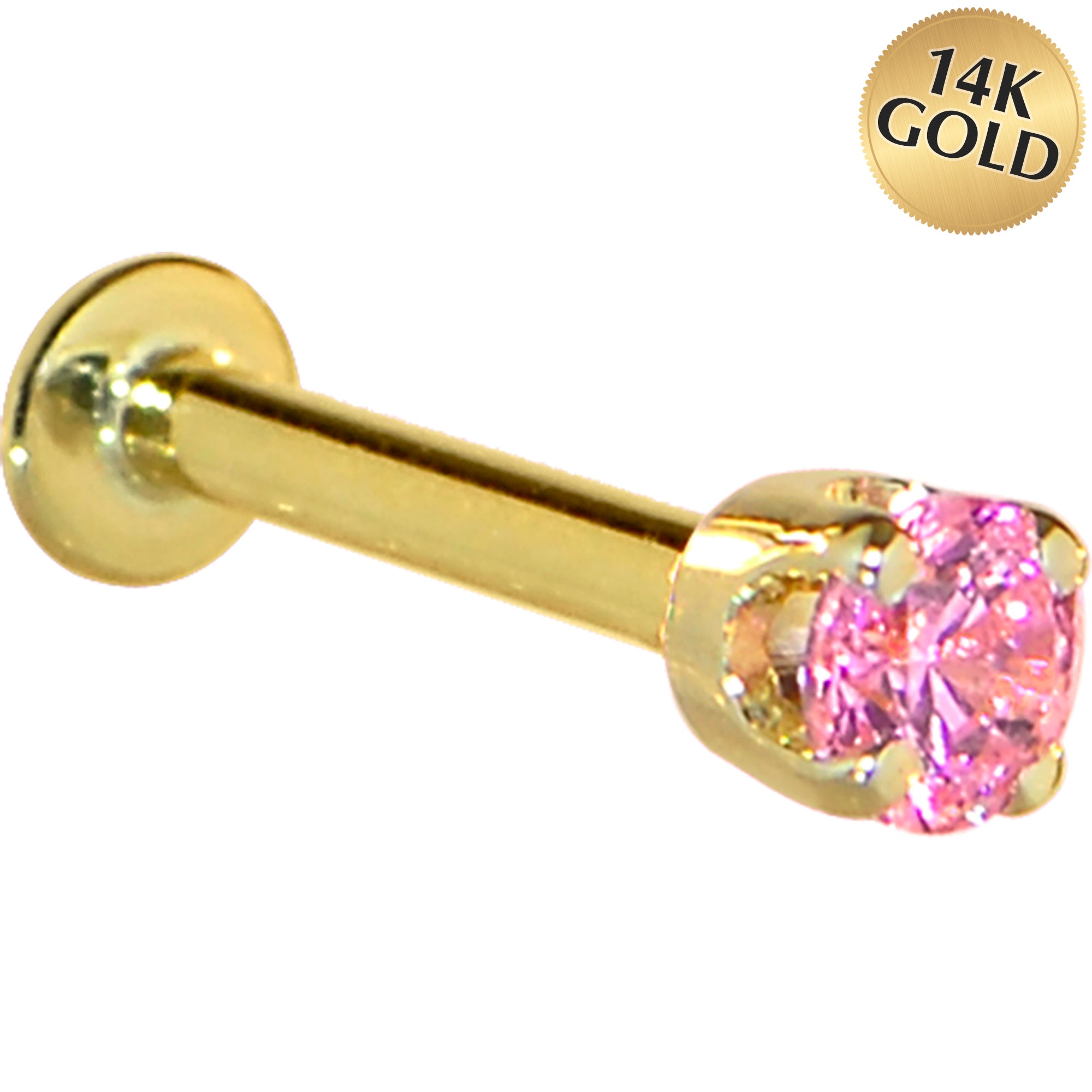 16G Solid 14K Yellow Gold 3mm Pink Cubic Zirconia Tragus Earring Stud