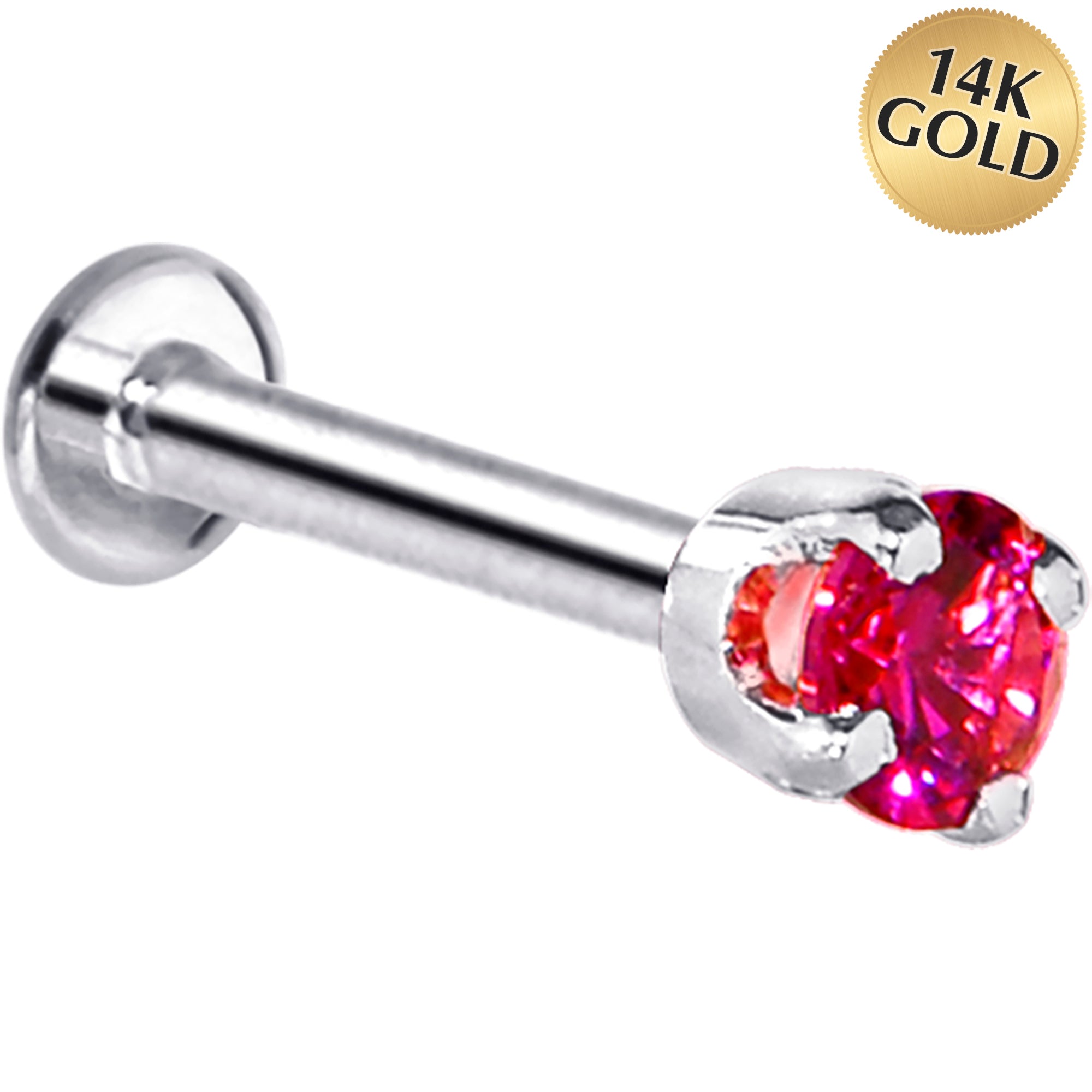 16G Solid 14K White Gold 3mm Red Cubic Zirconia Tragus Earring Stud