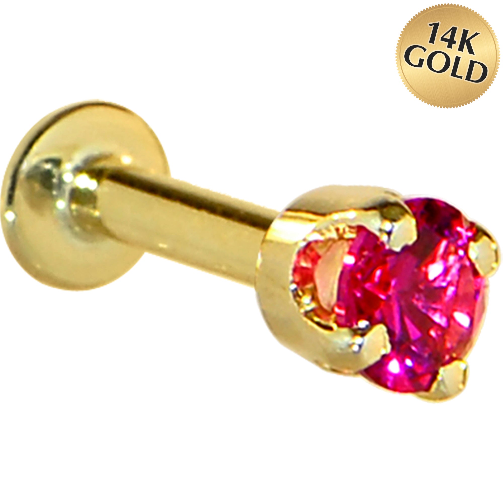 16G Solid 14K Yellow Gold 3mm Red Cubic Zirconia Tragus Earring Stud