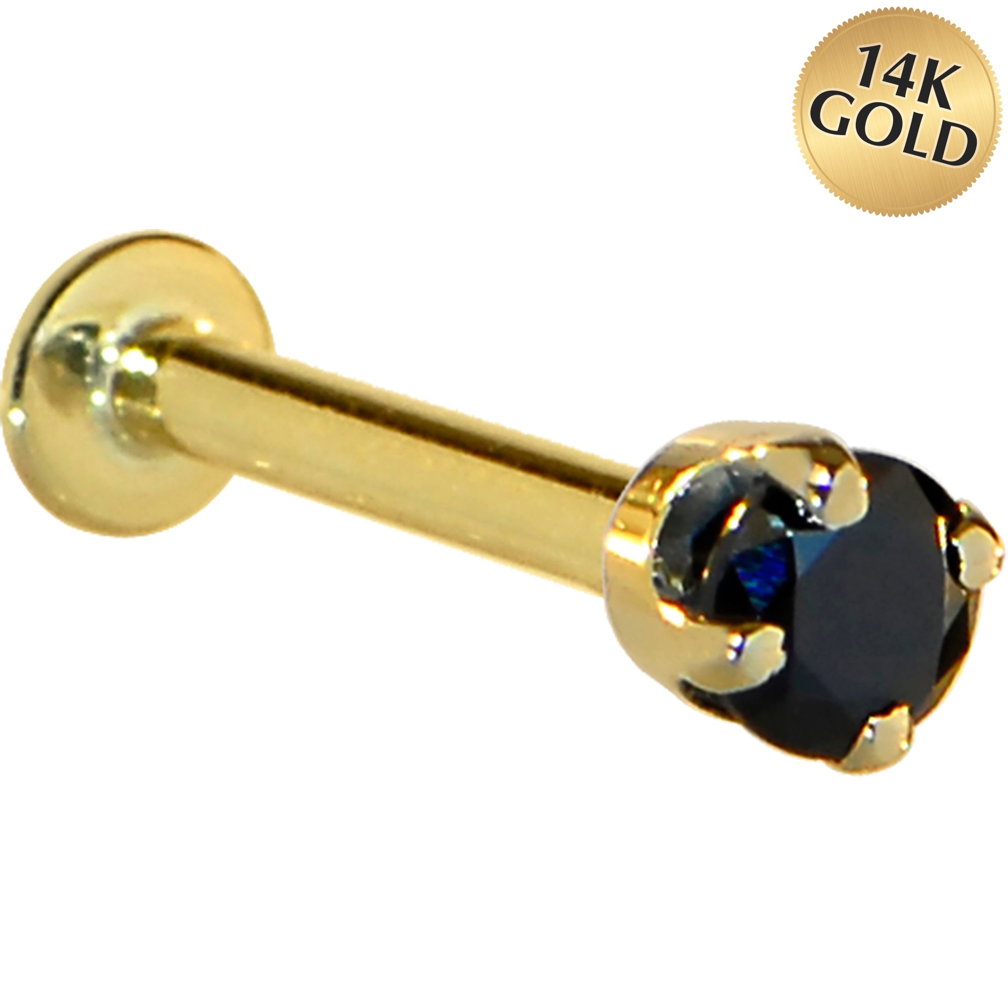 16 Gauge Solid 14KT Yellow Gold 3mm Black Cubic Zirconia Tragus Earring Stud