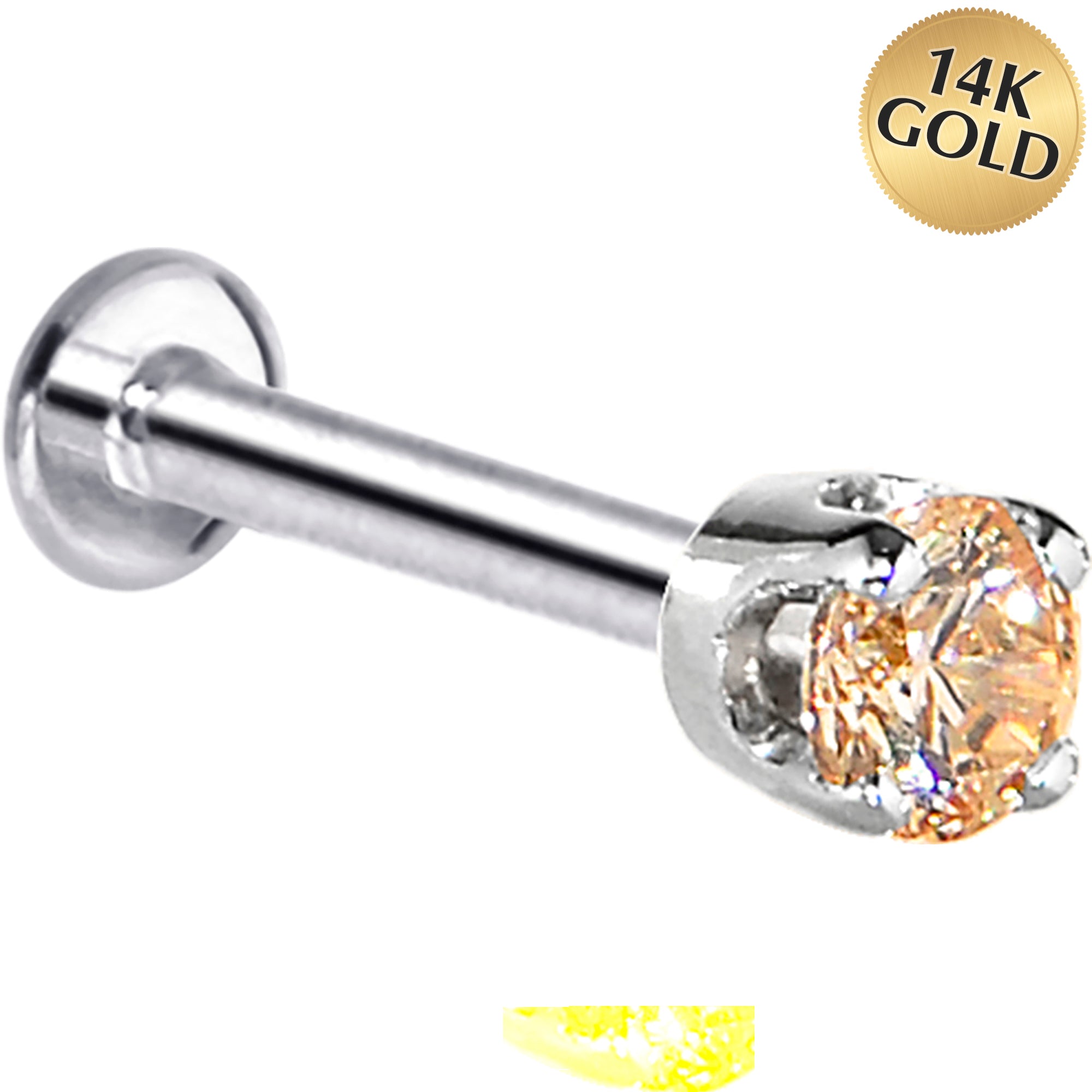 16G Solid 14K White Gold 3mm Champagne Cubic Zirconia Tragus Earring Stud