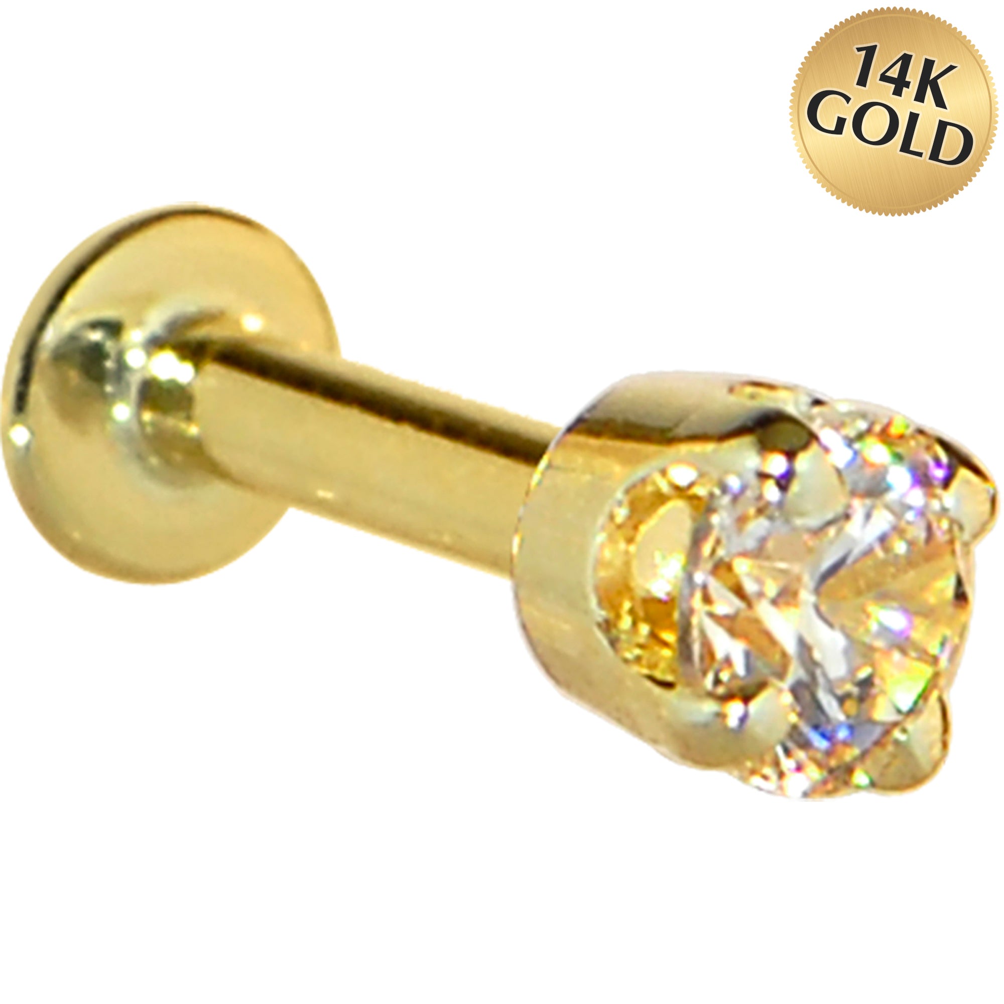 16G Solid 14K Yellow Gold 3mm Champagne Cubic Zirconia Tragus Earring Stud