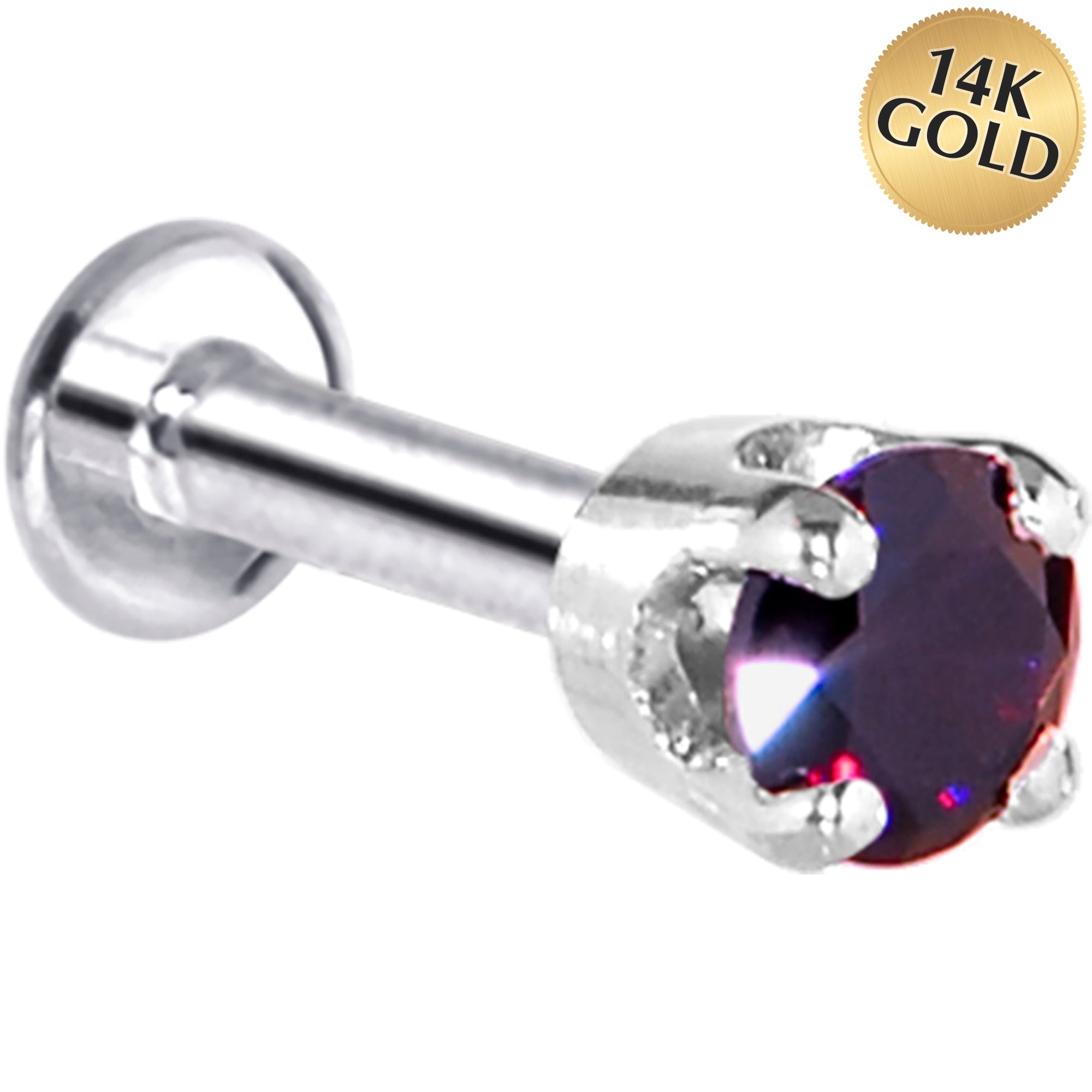 16G Solid 14K White Gold 3mm Amethyst Cubic Zirconia Tragus Earring Stud