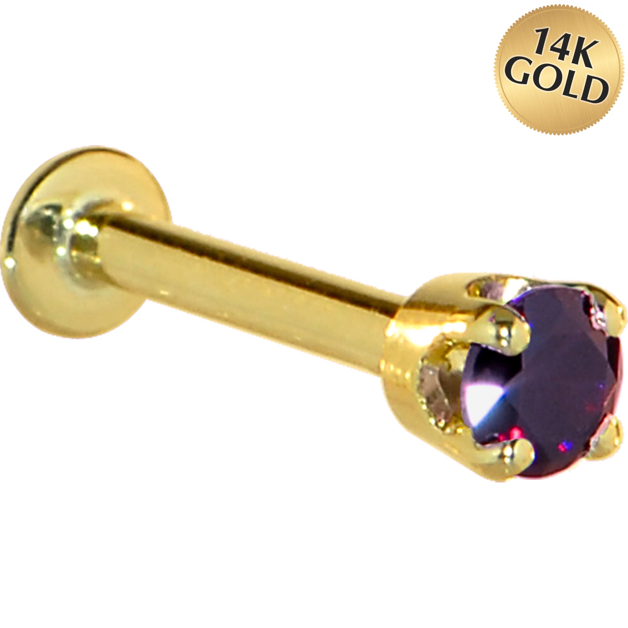 16G Solid 14K Yellow Gold 3mm Amethyst Cubic Zirconia Tragus Earring Stud