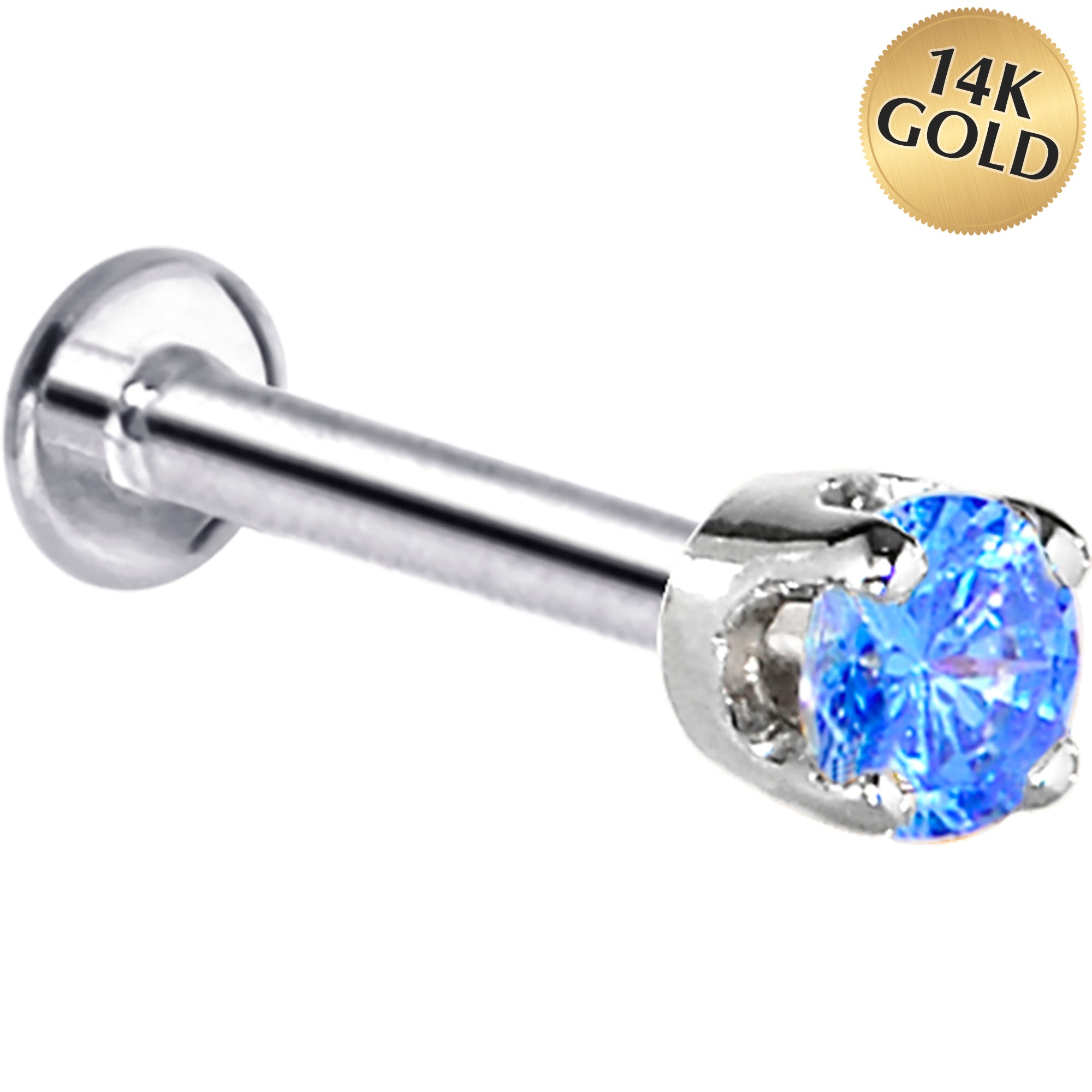 16 Gauge Solid 14KT White Gold 3mm Arctic Cubic Zirconia Tragus Earring Stud