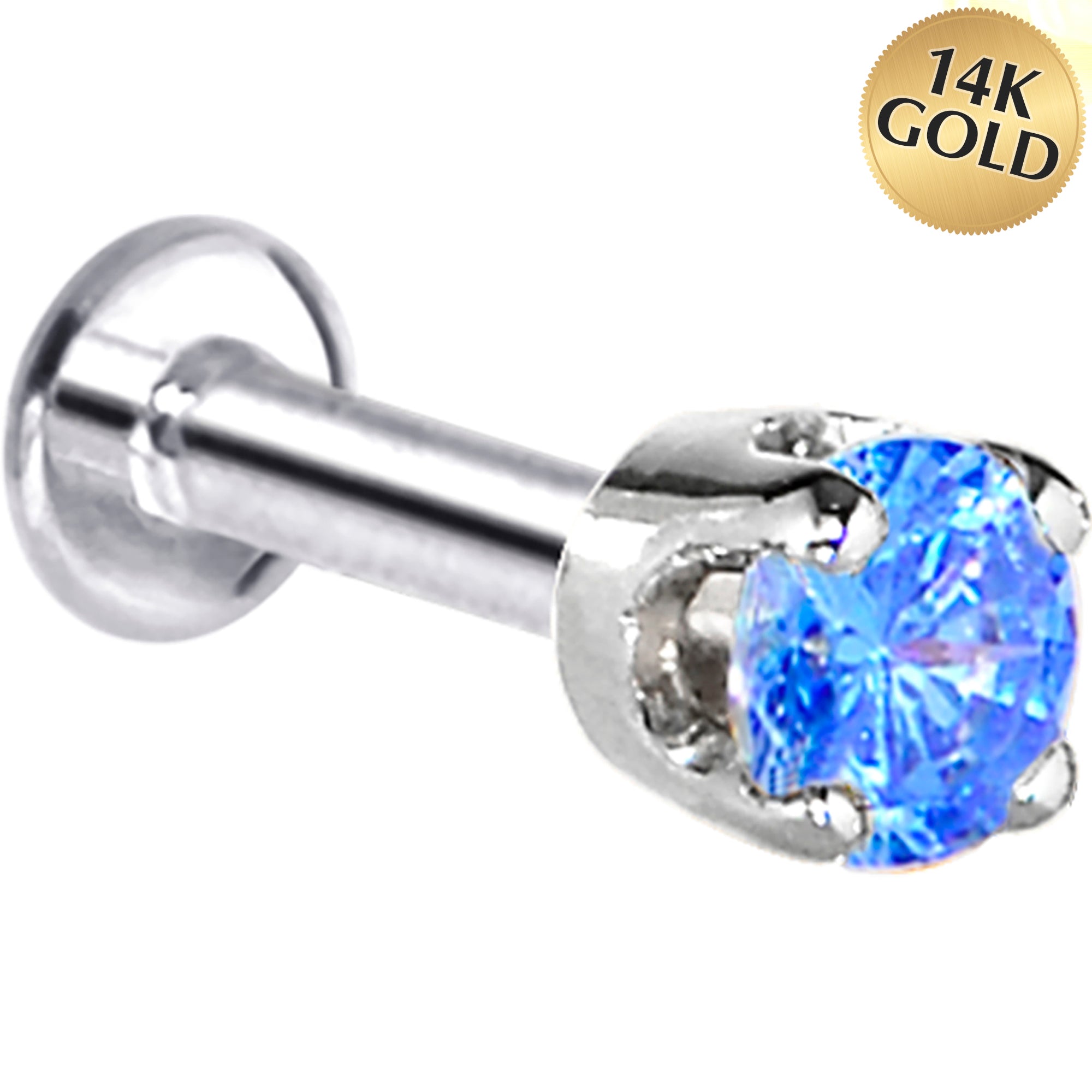 16 Gauge Solid 14KT White Gold 3mm Arctic Cubic Zirconia Tragus Earring Stud