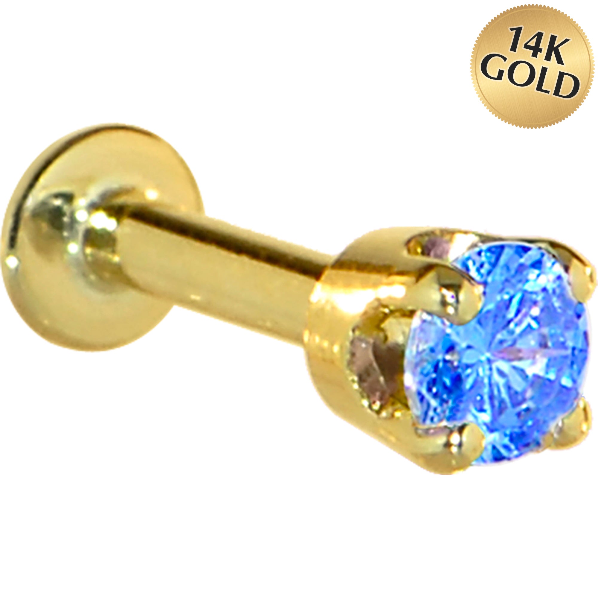 16G Solid 14K Yellow Gold 3mm Arctic Cubic Zirconia Tragus Earring Stud