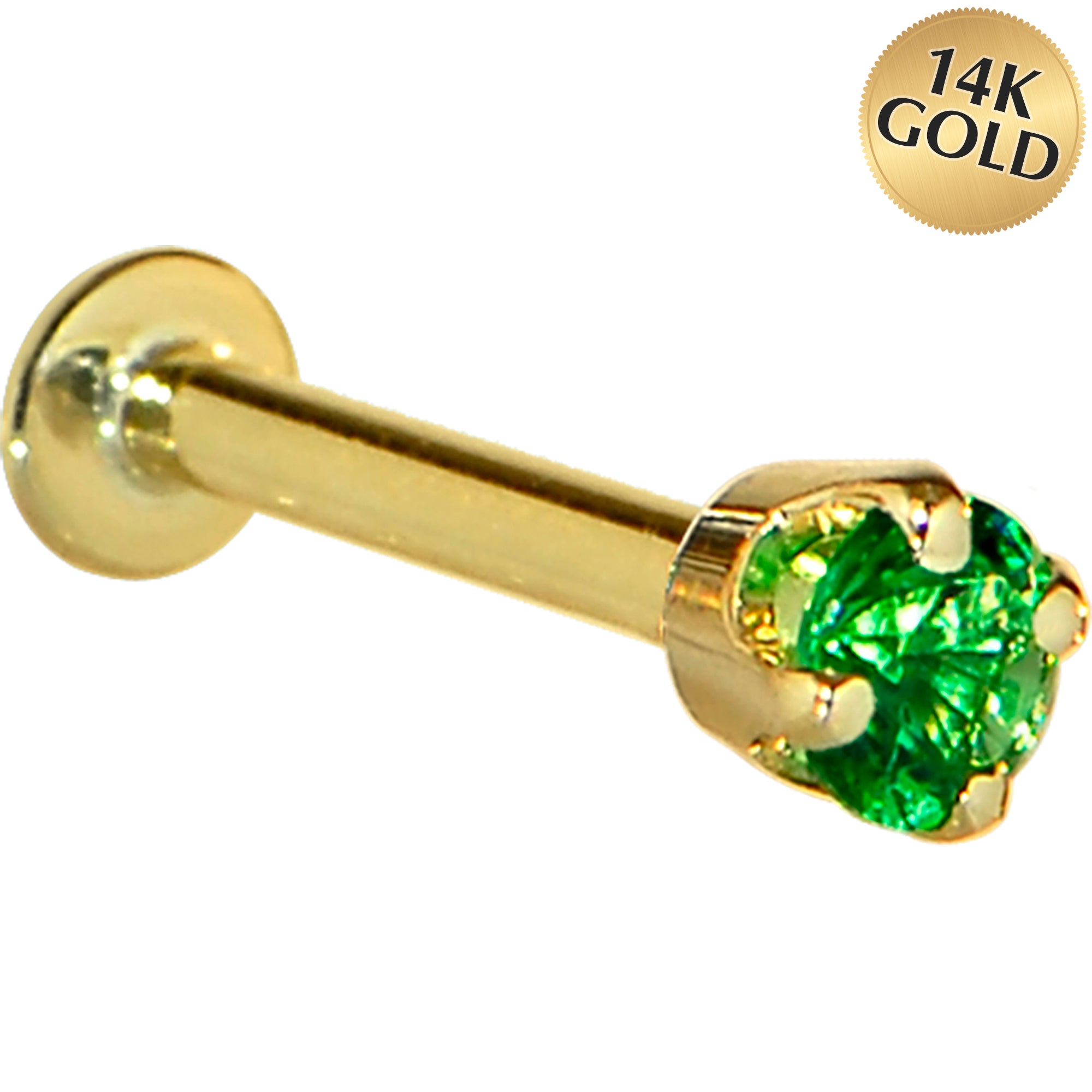 16G Solid 14K Yellow Gold 3mm Green Cubic Zirconia Tragus Earring Stud
