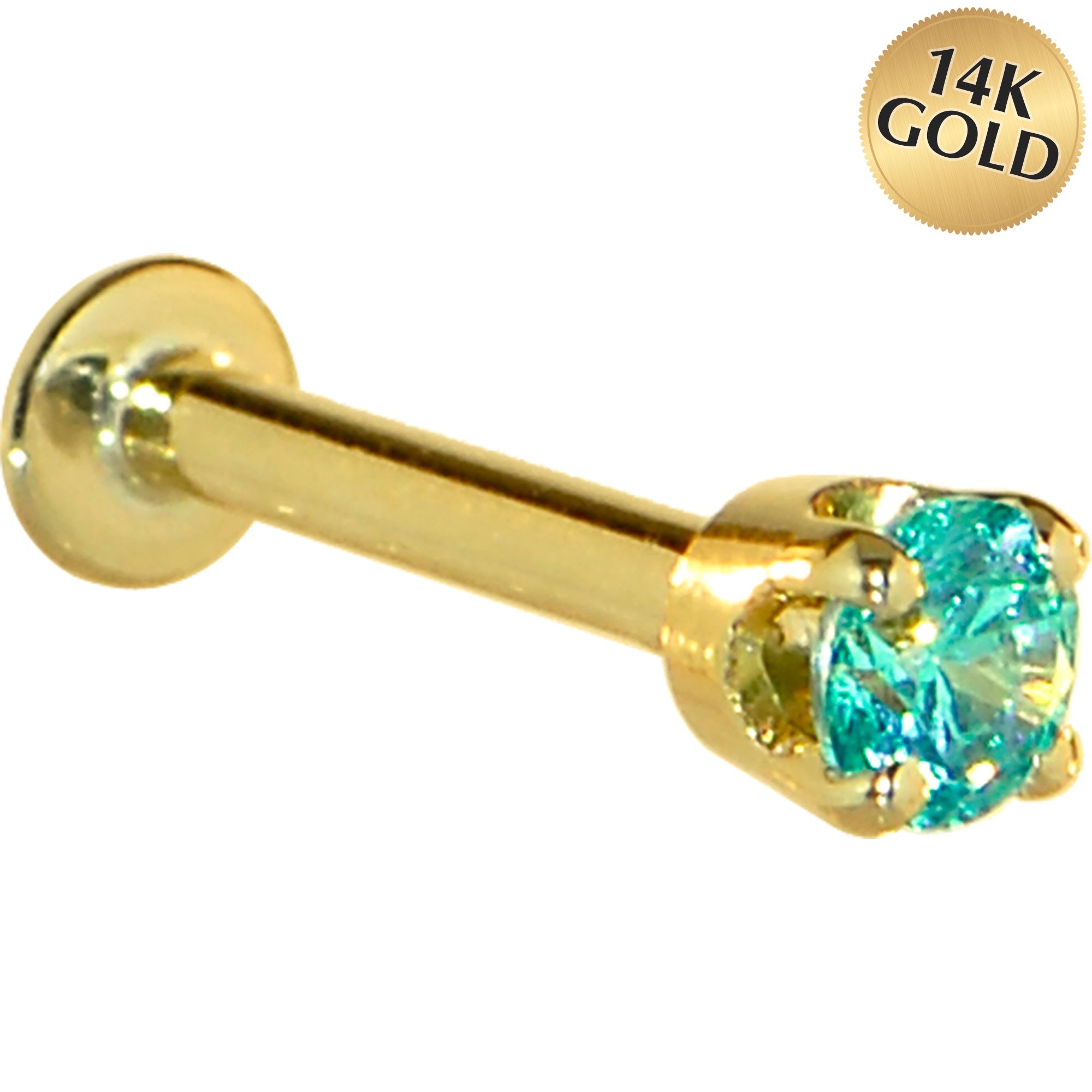 16G Solid 14K Yellow Gold 3mm Mint Green Cubic Zirconia Tragus Earring Stud