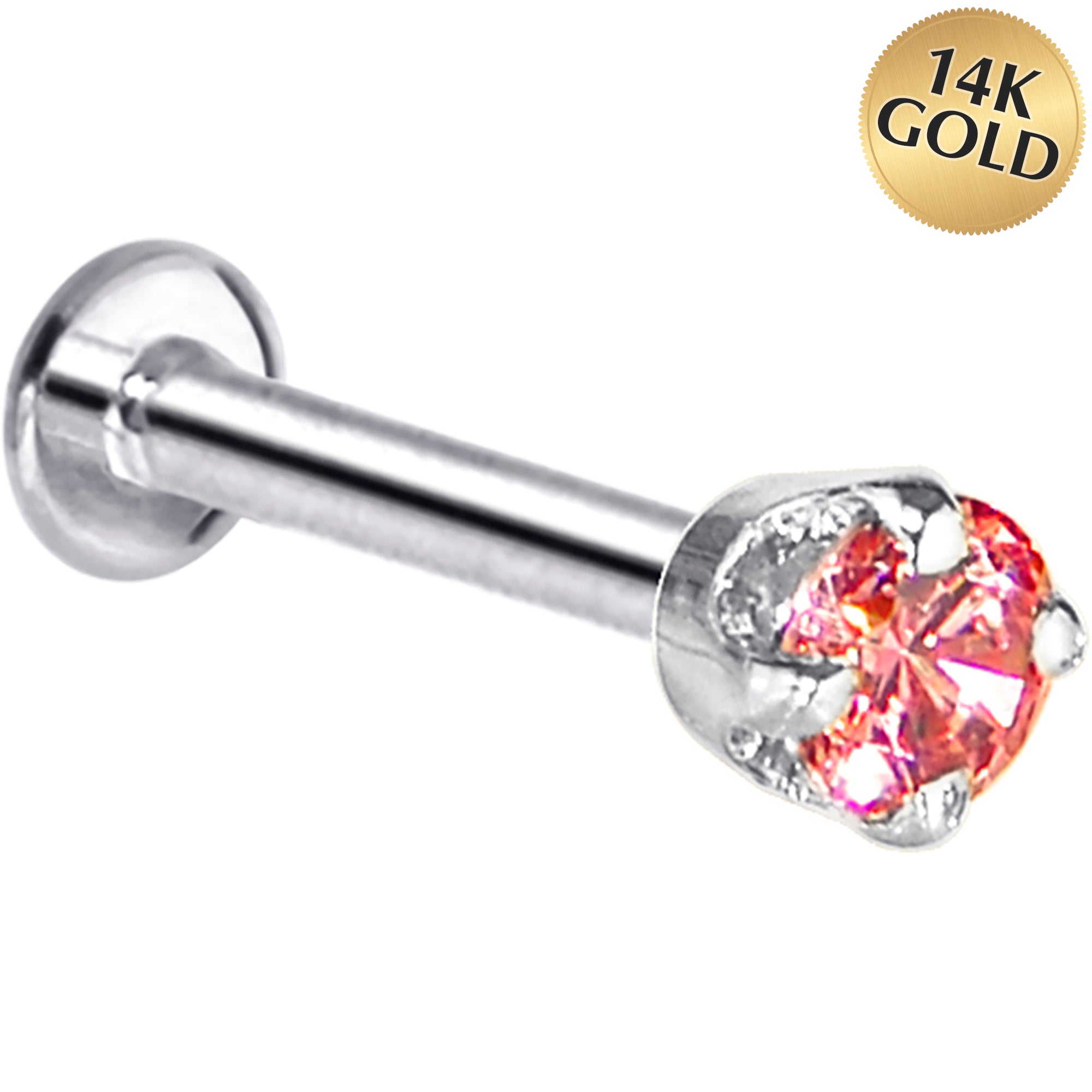 16G Solid 14K White Gold 3mm Salmon Cubic Zirconia Tragus Earring Stud