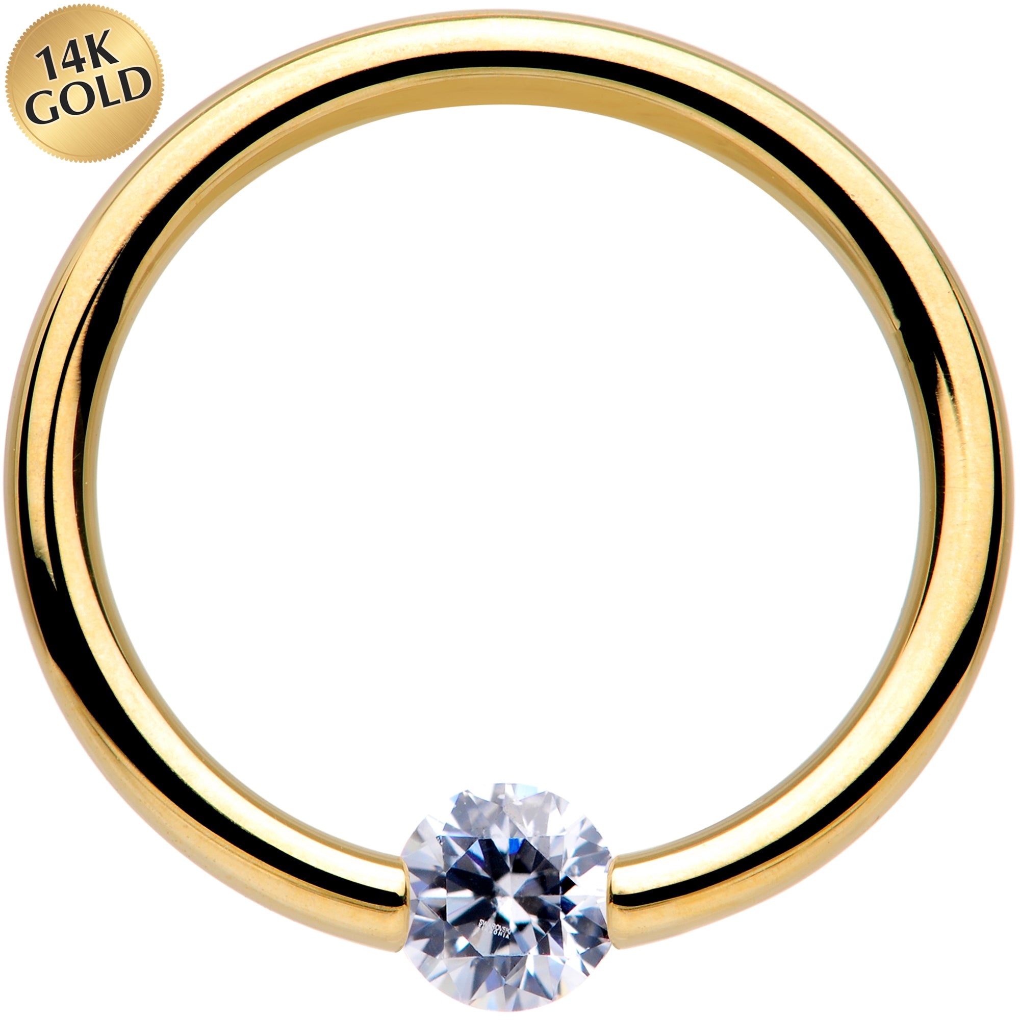 16G 3/8 Solid 14k Yellow Gold 3mm Clear Cubic Zirconia Tension Captive Ring