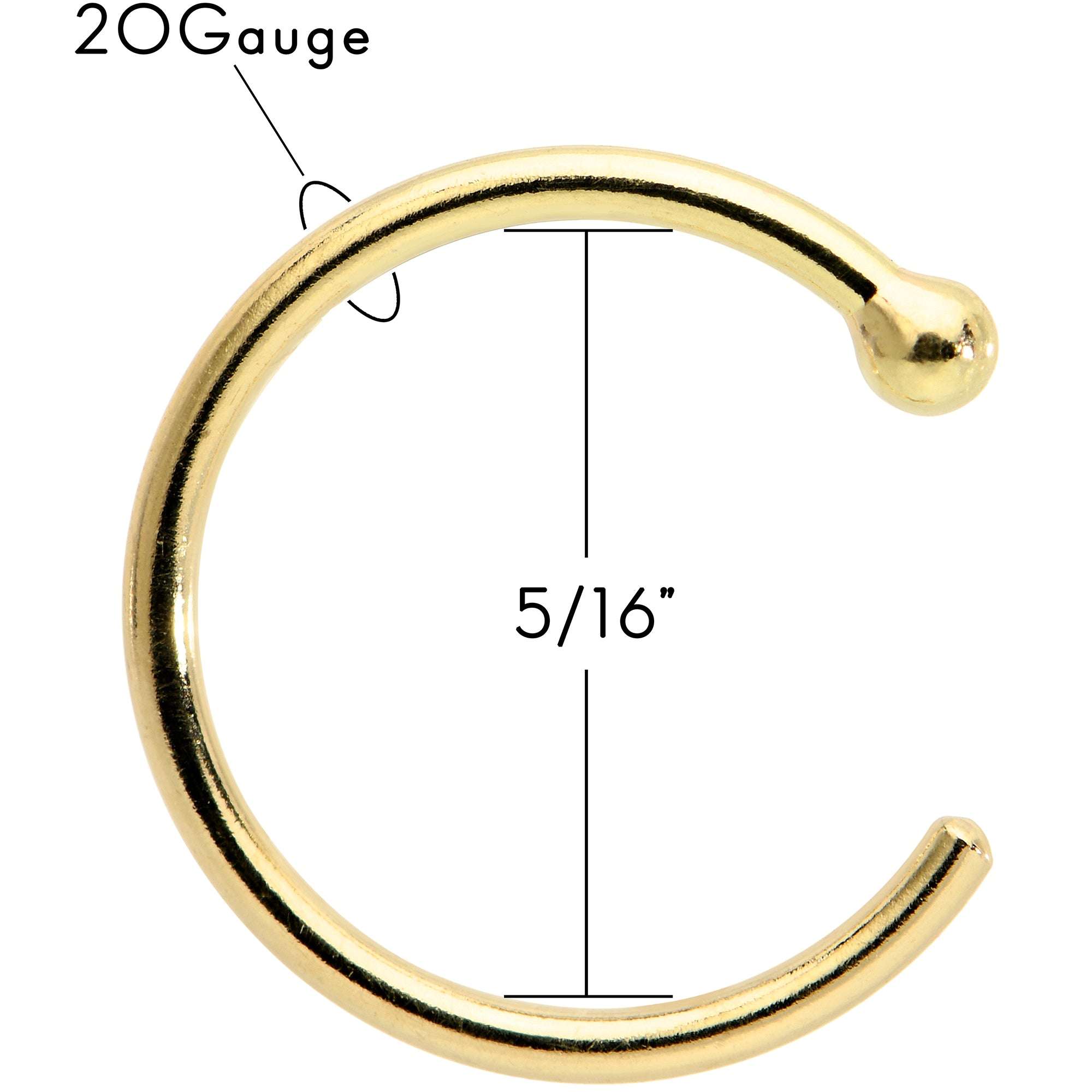 20 Gauge 5/16 Solid 18KT Yellow Gold Nose Hoop