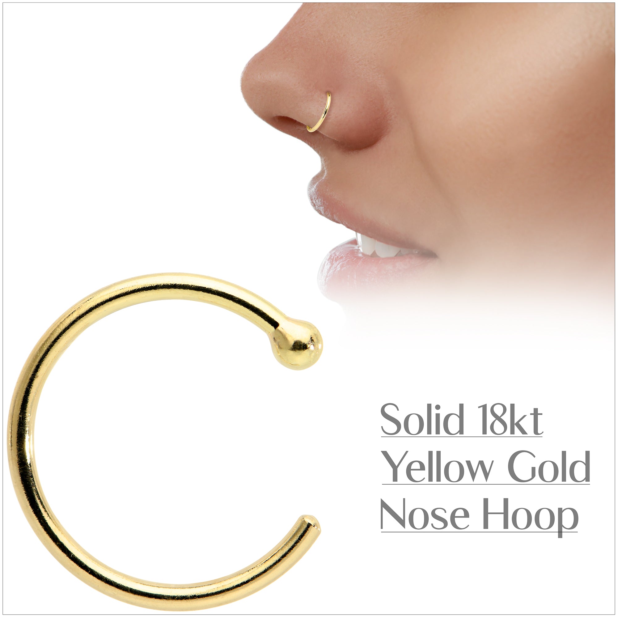 20G 5/16 Solid 18K Yellow Gold Nose Hoop