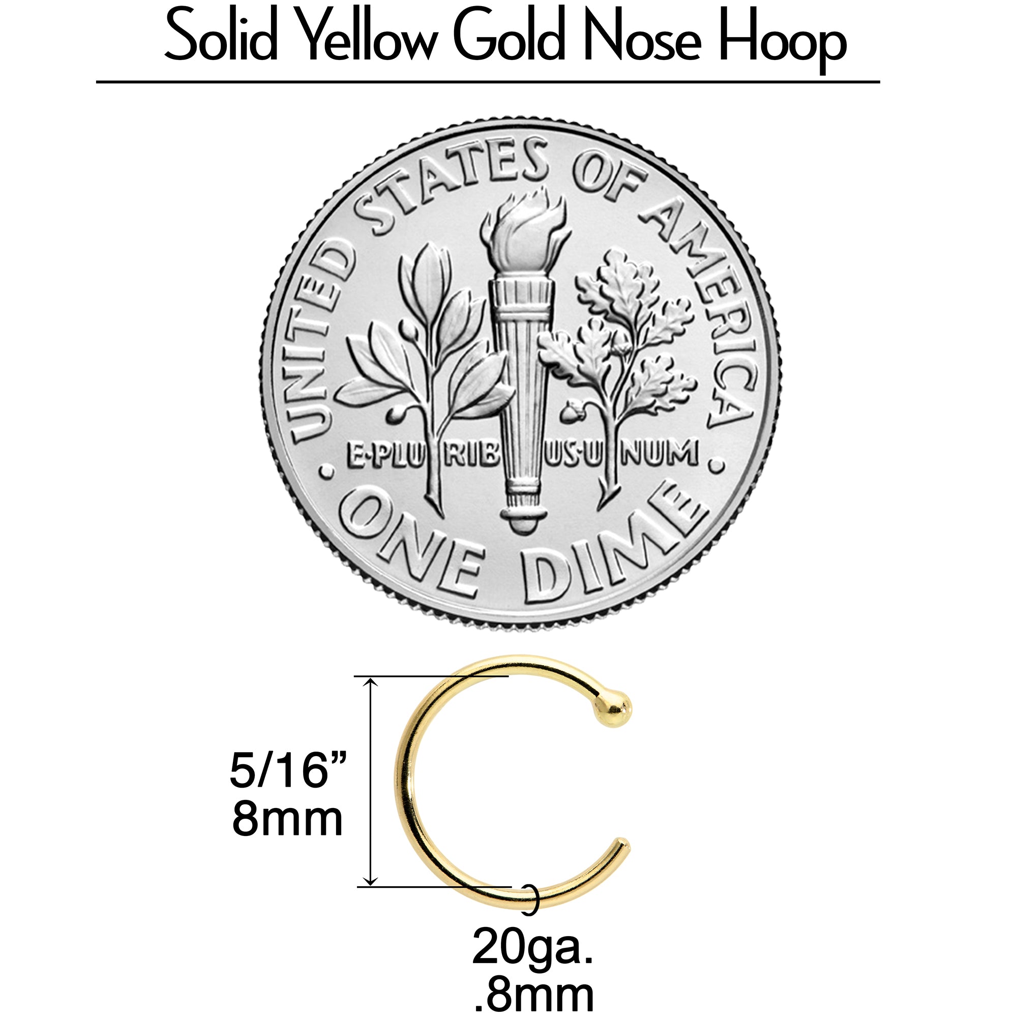 20 Gauge 5/16 Solid 18KT Yellow Gold Nose Hoop