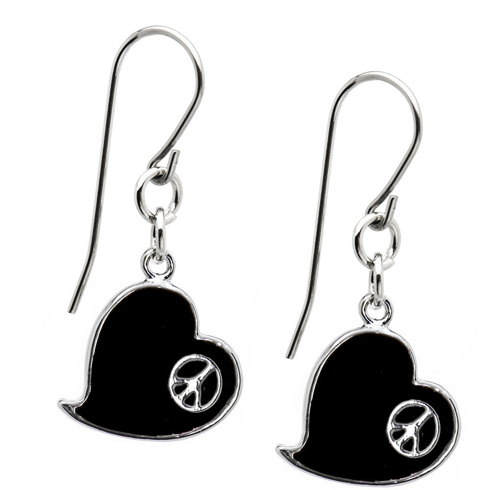 Black Heart Peace Sign Earrings