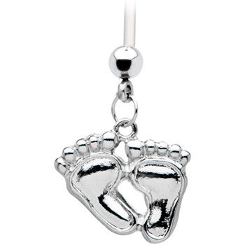 Stainless Steel Baby Foot Prints Pregnant Belly Ring