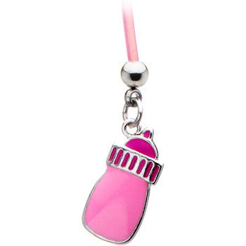 Pink Baby Bottle Pregnant Belly Ring
