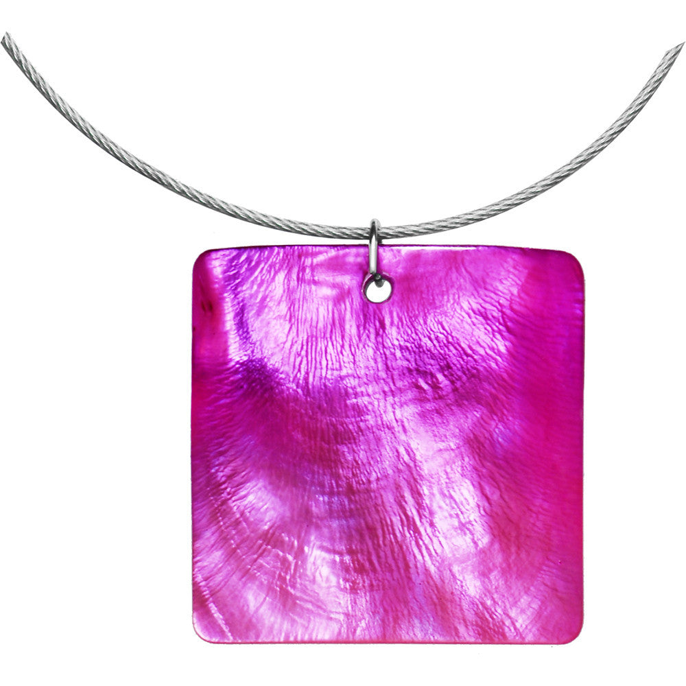 Handcrafted Pink Square Hammershell Wire Choker