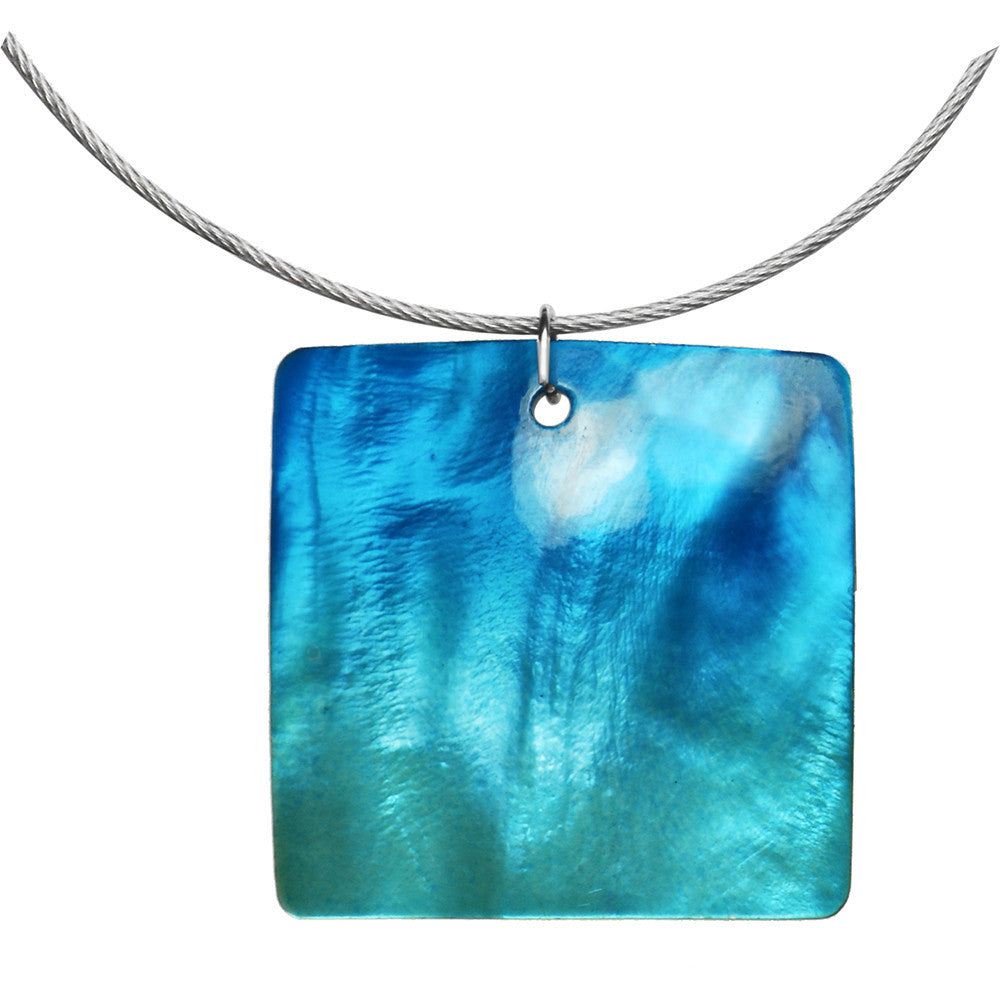 Handcrafted Blue Square Hammershell Wire Choker