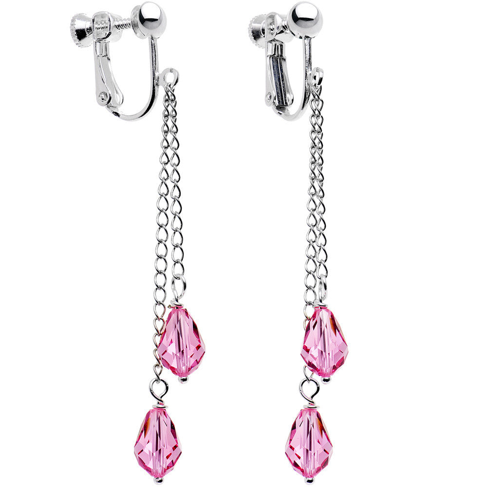 Rose Droplet Chain Clip Earrings Created with Crystals