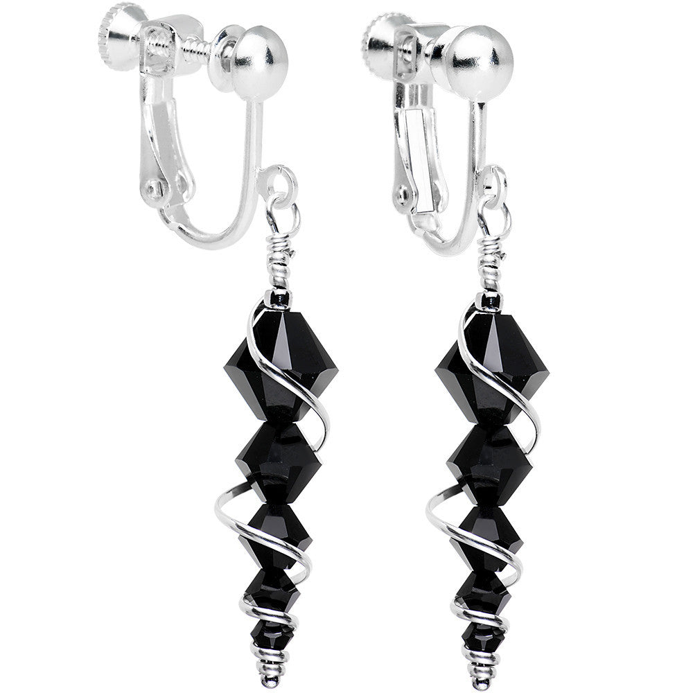 Black Icicle Drop Clip Earrings Created with Crystals