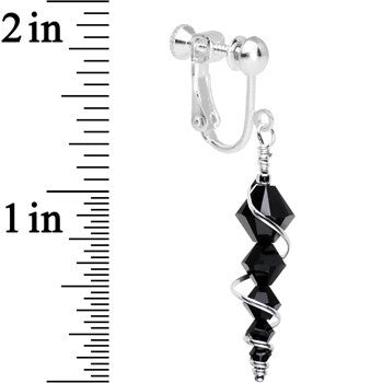 Black Icicle Drop Clip Earrings Created with Crystals