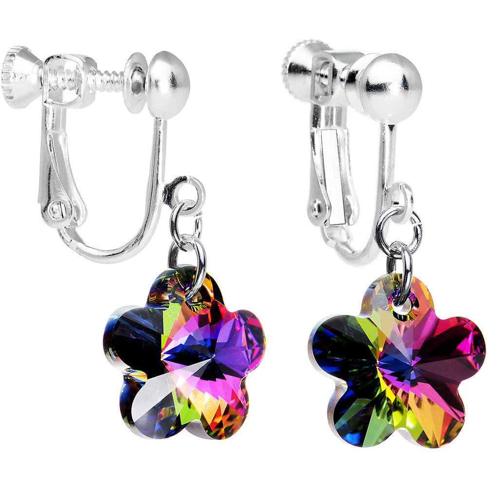 Handcrafted Crystal Vitrail Flower Clip On Earrings