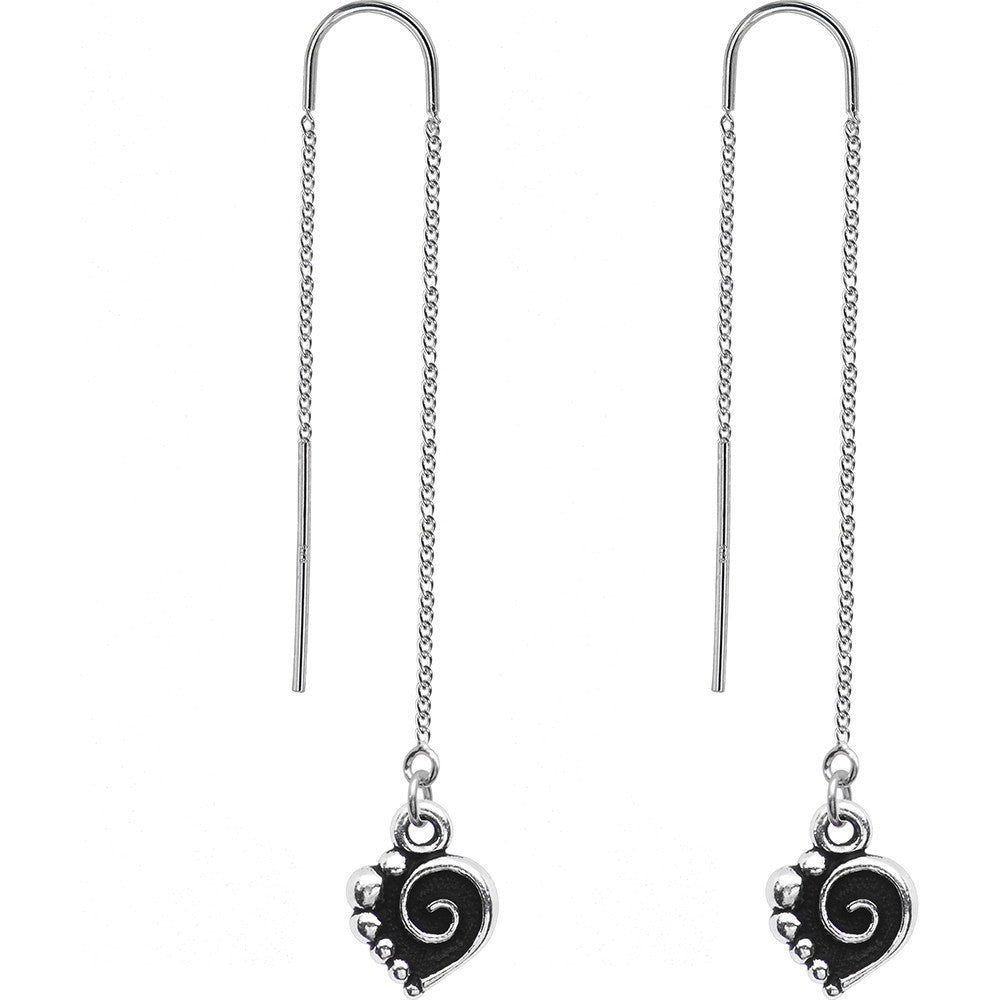 Handcrafted Silver Tone Spiral Heart Threader Earrings