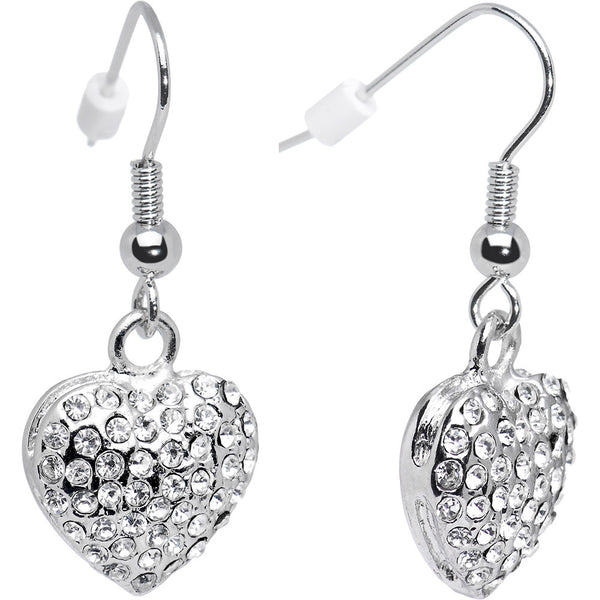 Silver Tone Frozen Heart Rhinestone Dangle Earrings BodyCandy