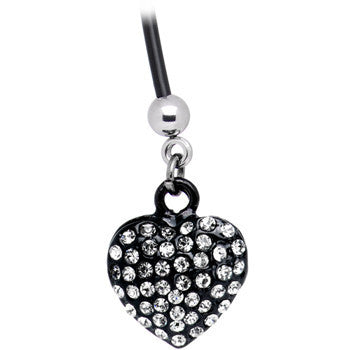 Black Heart Silver Tone Rhinestone Pregnant Belly Ring