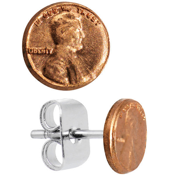 Miniature Copper Lucky Penny Stud Earrings