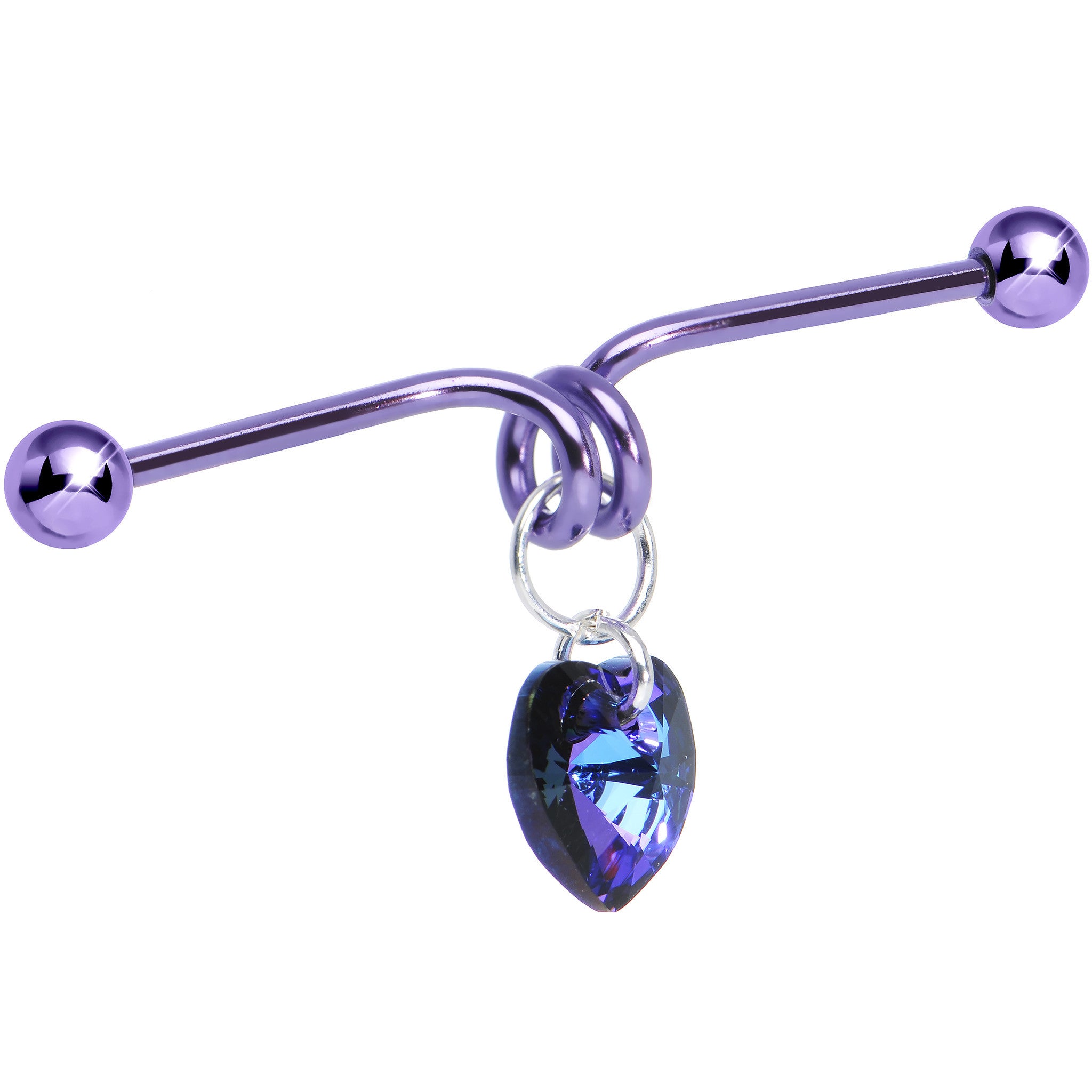 Purple Heart Dangle Industrial Barbell Made with Crystals 40mm