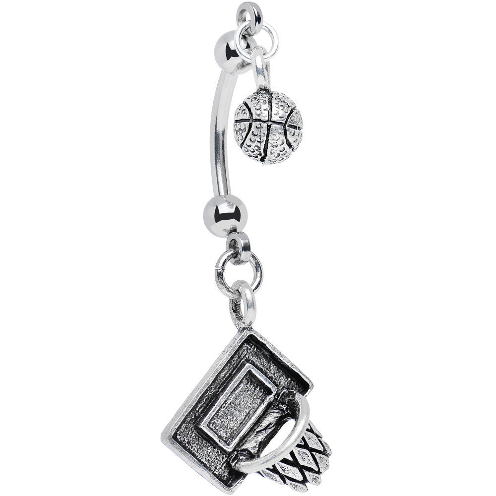 Handcrafted Shooting Hoops Basketball Double Mount Belly Ring