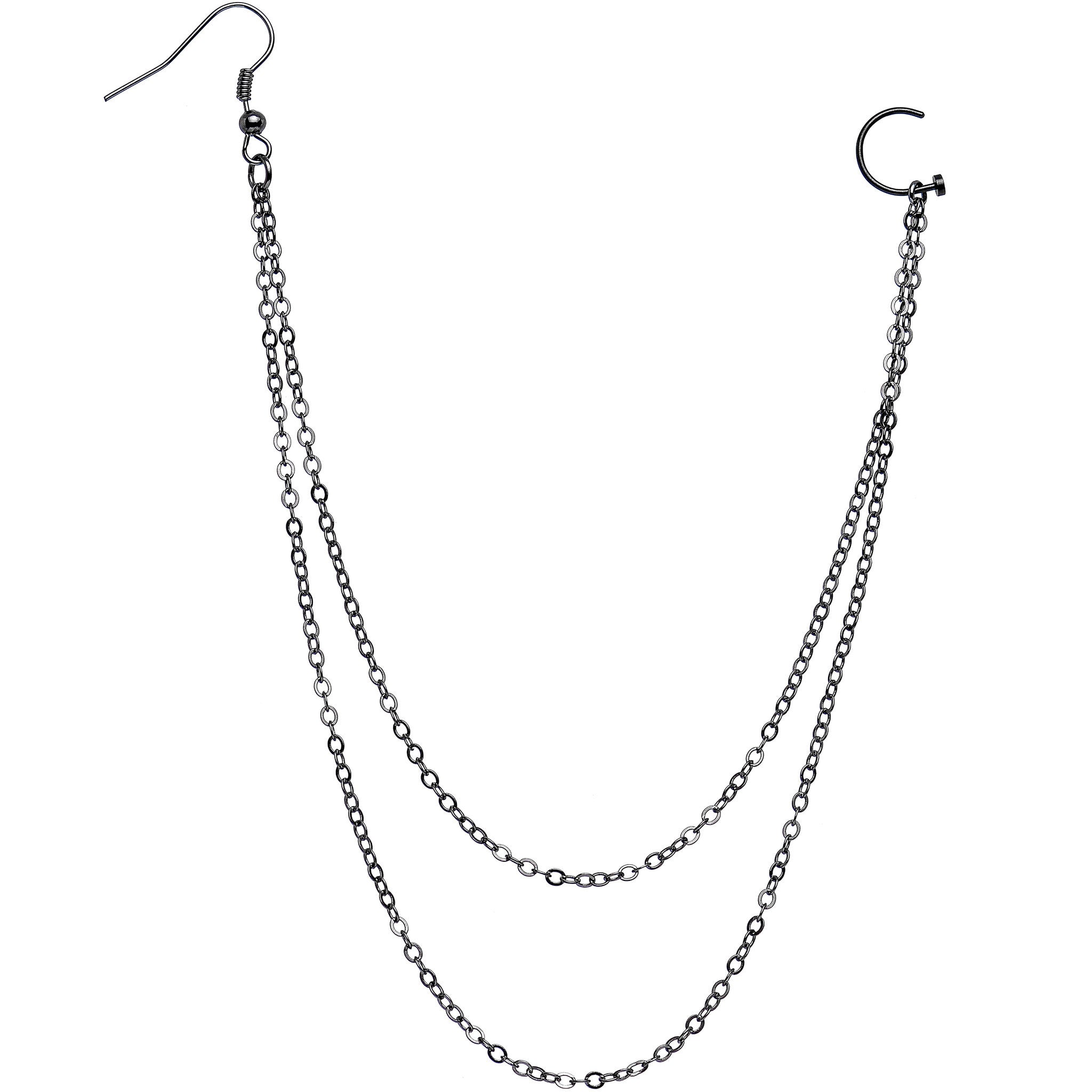 Handcrafted Pirate Booty Black Plated Ear to Nose Chain 20G 5/16