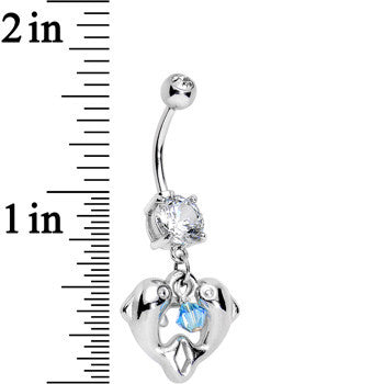 Handcrafted Clear Cubic Zirconia Double Dolphin Dangle Belly Ring