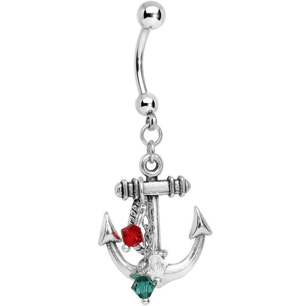 Handcrafted Christmas Anchor Dangle Belly Ring Created with Crystals